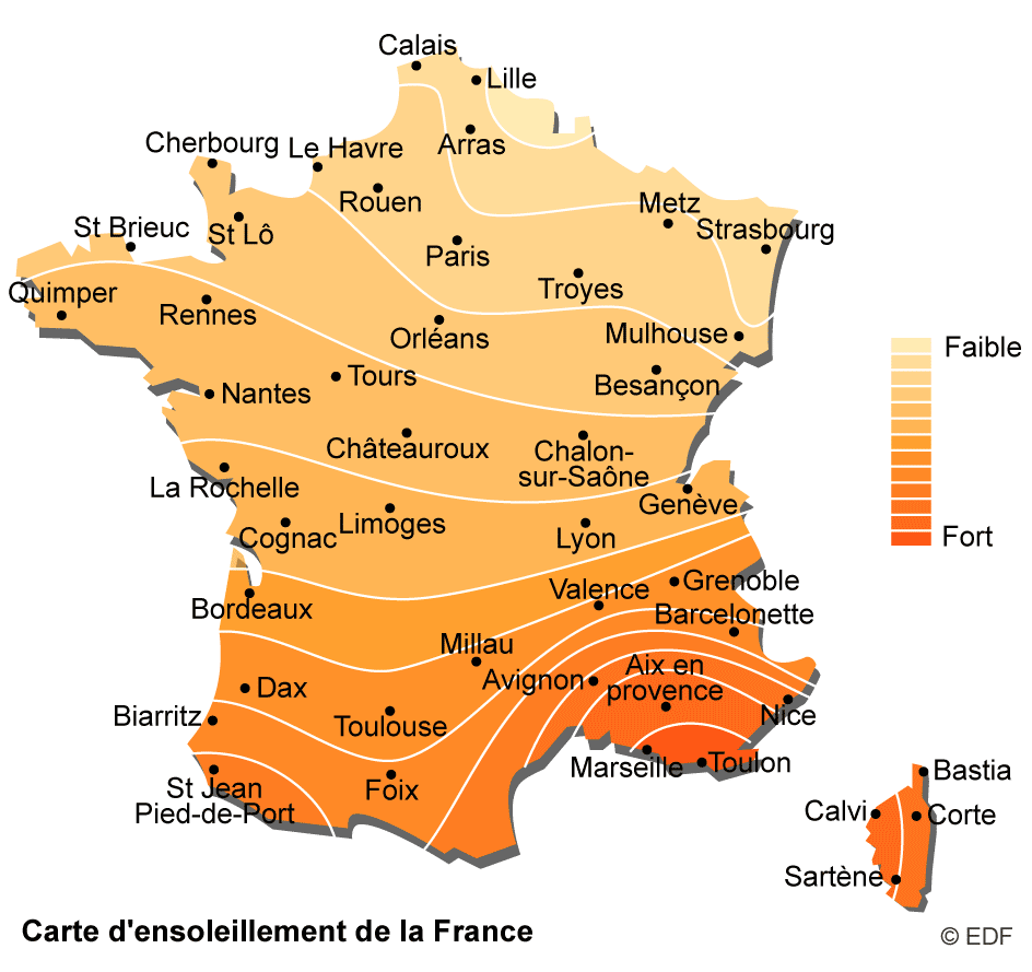 carte d'ensoleillement de la France